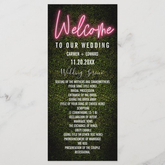 Neon Boxwood Wedding Program Programm (Vorderseite)