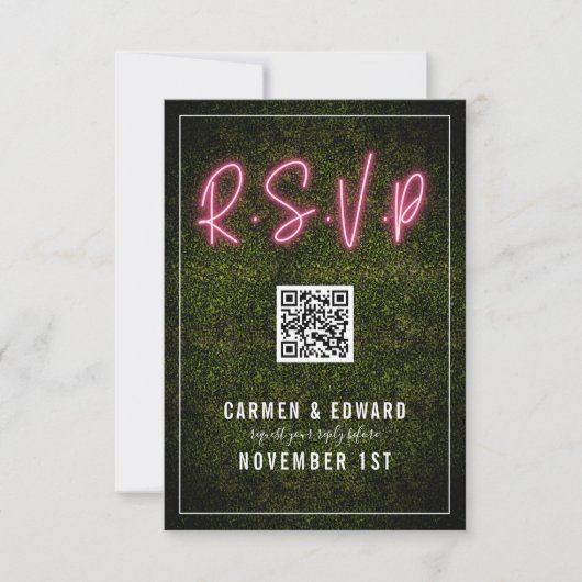 Neon Boxwood Wedding QR UAWG RSVP Karte (Vorderseite)