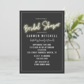 Neon Brautparty White Sign Grau Hintergrund Einladung (Stehend Vorderseite)