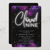 Neon Bride on Cloud 9 Script Black Brautparty Einladung (Vorne/Hinten)