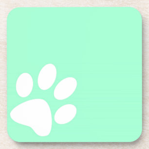 neon bright blue green teal paw print untersetzer