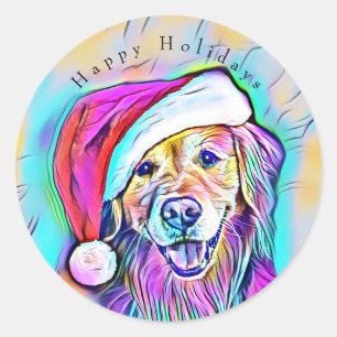 Neon Bright Farben Weihnachten Golden Retriever Ku Runder Aufkleber