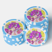 Neon Bright Hot Pink Gelbe abstrakte Rose Pokerchips (Stapel)