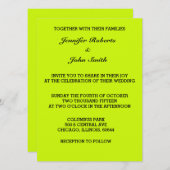 Neon Bright Lime Green Wedding farbenfroh Einladung (Vorne/Hinten)