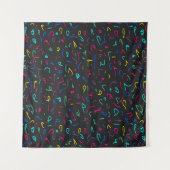 Neon Bright Marks auf schwarz Wandteppich (Vorderseite)