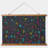 Neon Bright Marks auf schwarz Wandteppich Mit Holzrahmen (Vorne)