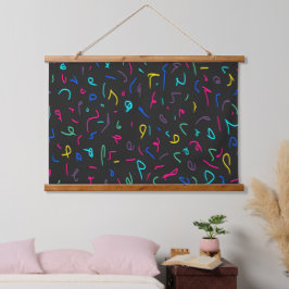Neon Bright Marks auf schwarz Wandteppich Mit Holzrahmen