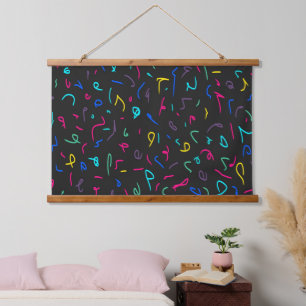Neon Bright Marks auf schwarz Wandteppich Mit Holzrahmen