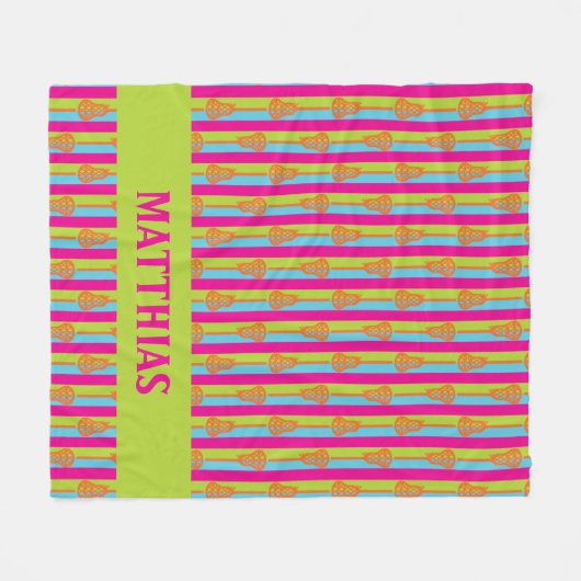Neon Bright Retro Lacrosse Sticks and Stripes Fleecedecke (Vorderseite (Horizontal))