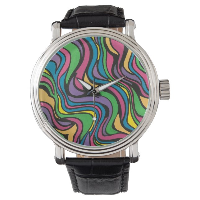 Neon Brook-Hand Painted Abstract Art Armbanduhr (Vorderseite)