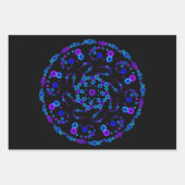 Neon Bubble Orbs Mandala auf Black Geschenkpapier Set (Vorderseite)
