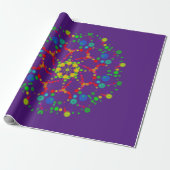 Neon Bubble Orbs Mandala auf Deep Lila Geschenkpapier (Ungerollt)
