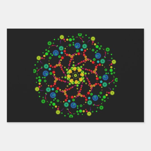 Neon Bubble Orbs Mandala Triple Design Geschenkpapier Set (Vorderseite 2)