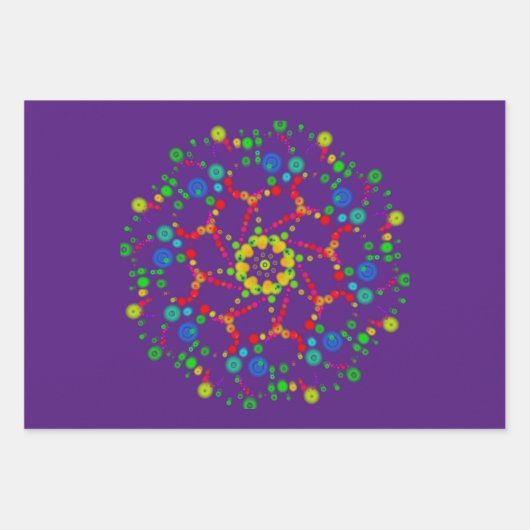 Neon Bubble Orbs Mandala Triple Design Geschenkpapier Set (Vorderseite)