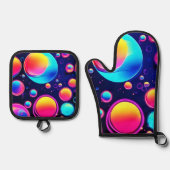 Neon Bubble Universe Ofenhandschuh & Topflappen-Set (Vorderseite)