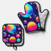 Neon Bubble Universe Ofenhandschuh & Topflappen-Set (Vorderseite/Rückseite)