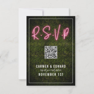 Neon-Buchsbaum-Hochzeit QR RSVP Karte