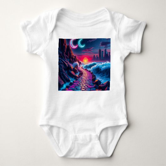 Neon Bunny & Neon City Skyline Pathway One Piece B Baby Strampler (Vorderseite)