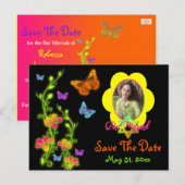 Neon Butterfells FOTO Save the Date Postkarte (Vorne/Hinten)