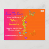 Neon Butterfells FOTO Save the Date Postkarte (Rückseite)