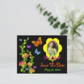 Neon Butterfells FOTO Save the Date Postkarte (Stehend Vorderseite)