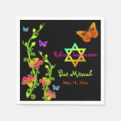 Neon Butterflies & Blume Bat Mitzvah Napkins Serviette (Vorderseite)