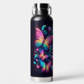 Neon Butterflies, Herz und Liebe Trinkflasche (Vorderseite)