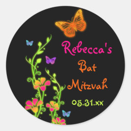 Neon Butterflies und Blume Bat Mitzvah Sticker