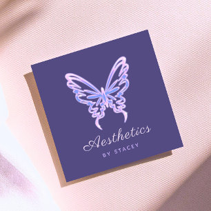 Neon Butterfly Aesthetics Social Media & QR Code Quadratische Visitenkarte