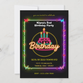 Neon Butterfly Geburtstagskarte mit farbenprächtig Einladung