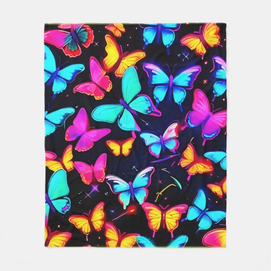 Neon Butterfly Pattern Fleecedecke (Vorderseite)