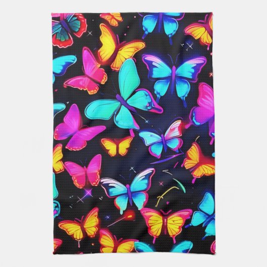 Neon Butterfly Pattern Geschirrtuch (Vertikal)