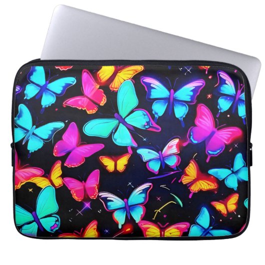 Neon Butterfly Pattern Laptopschutzhülle (Vorderseite)