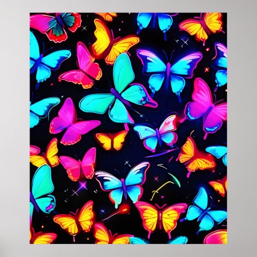 Neon Butterfly Pattern Poster (Vorne)