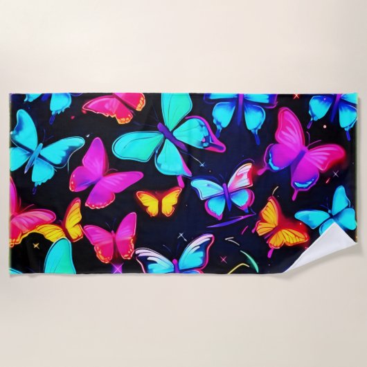 Neon Butterfly Pattern Strandtuch (Vorderseite)