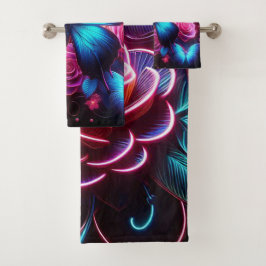 Neon Butterfly & Rose Badhandtuch Set