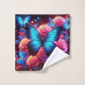 Neon Butterfly & Rose Badhandtuch Set (Waschlappen)