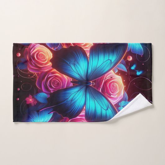 Neon Butterfly & Rose Badhandtuch Set (Handtuch)