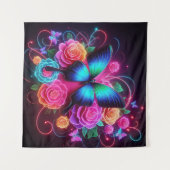 Neon Butterfly & Rose Wandteppich (Vorderseite (Horizontal))