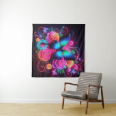 Neon Butterfly & Rose Wandteppich (Beispiel (Horizontal))