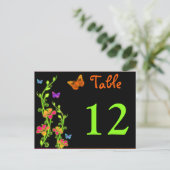 Neon Butterfys & Blume Tischnummer Postkarte (Stehend Vorderseite)