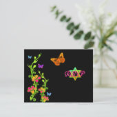 Neon Buttterfliegen & Blume Bat Mitzvah RSVP Card Karte (Stehend Vorderseite)