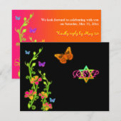 Neon Buttterfliegen & Blume Bat Mitzvah RSVP Card Karte (Vorne/Hinten)