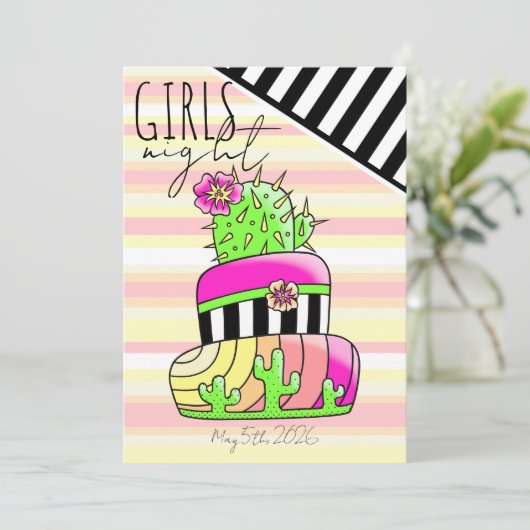 Neon Cactus Invitation Einladung (Stehend Vorderseite)