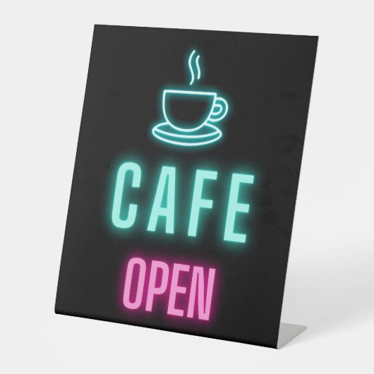 Neon Cafe Open Business Pedestal Sign Sockelschild (Vorderseite)