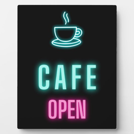 Neon Cafe Open Coffee Bar Countertop Schild Fotoplatte (Vorderseite)