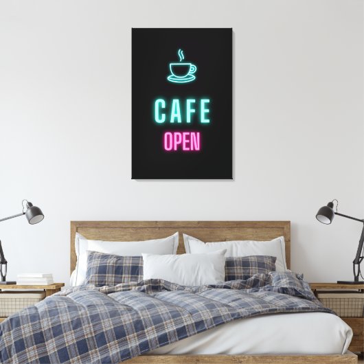 Neon Cafe Open Coffee Bar Sign Leinwanddruck (Insitu (Schlafzimmer))