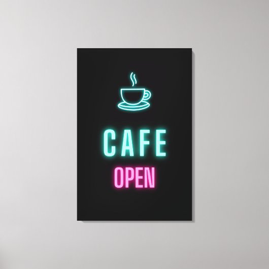 Neon Cafe Open Coffee Bar Sign Leinwanddruck (Vorderseite)