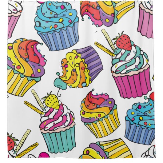 Neon Cakes: Pop Art Pattern. Duschvorhang (Vorderseite)