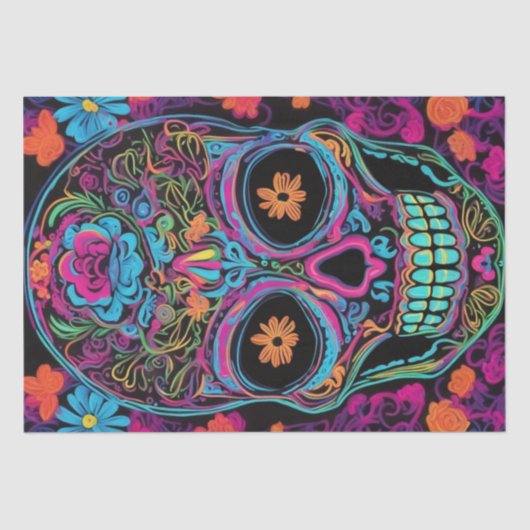 Neon Calavera: Tag des Toten Schädels Seidenpapier (Vorderseite)